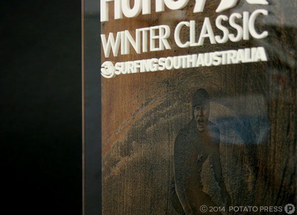 Hurley-Winter-Classic-2013-etch-and-acrylic-title-trophy-detailed-close-up-surf-design-wood-laseretch-etch-timber-custom-trophy